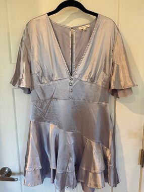 Silky Lavender V-Neck Flutter Sleeve Dress